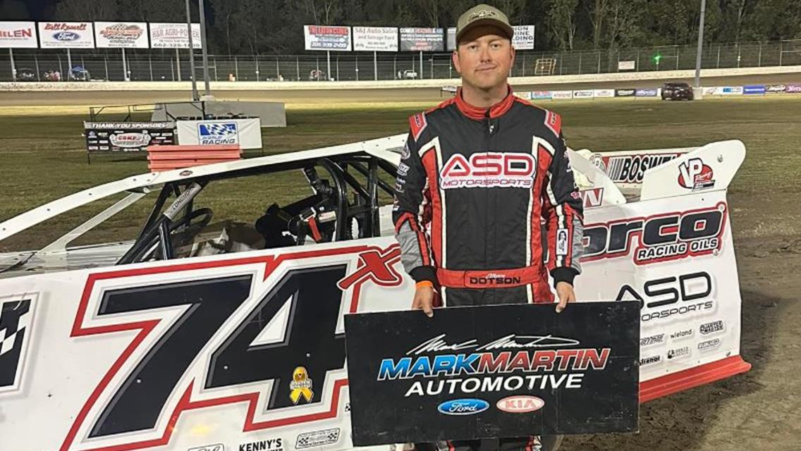 Ethan Dotson led the way in the Cotton Pickin' prelim at Magnolia Motor Speedway (Columbus, Miss.) on Friday, October 11.