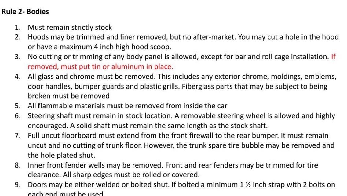 2025-2026 IMCA Hobby Stock Rule updates
